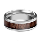 HALIFAX | Silver Tungsten Ring, Red Wood Inlay, Beveled