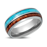 TURKOA | Silver Tungsten Ring, Turquoise & Koa Wood Inlay, Domed