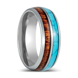 TURKOA | Silver Tungsten Ring, Turquoise & Koa Wood Inlay, Domed