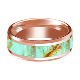 Turquoise Stone Inlaid 14K Rose Gold Polished Wedding Band