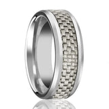 ULTIMUS | Silver Tungsten Ring, White Carbon Fiber Inlay, Beveled