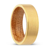 URBEN | Whiskey Barrel Wood, Gold Tungsten Ring, Brushed, Flat