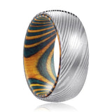 WEDGE | Green & Yellow Wood, Silver Damascus Steel, Domed