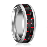 WHISPER | Silver Tungsten Ring, Red Carbon Fiber Inlay, Beveled