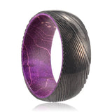 WINKLE | Purple Wood, Gunmetal Damascus Steel Ring, Domed