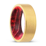 WOODPINE | Black & Red Wood, Gold Tungsten Ring, Brushed, Flat