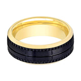 Yellow Gold Beveled Men's Black Tungsten Wedding Bands