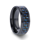 ZAYDEN | Black Titanium Ring, Blue & Black Carbon Fiber Inlay, Beveled