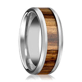 PALMALETTO | Silver Tungsten Ring, Zebra Wood Inlay, Beveled