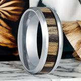 ZEBRINE | Silver Tungsten Ring, Zebra Wood Inlay, Beveled Edge