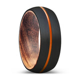 ZONAL | Zebra Wood, Black Tungsten Ring, Orange Groove, Domed