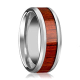 Polished Tungsten Silver Ring for Men with Padauk Real Wood Inlay Polished Finish - 6MM - 8MM - 10MM