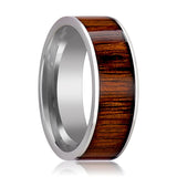 Flat Tungsten Wedding Ring with Rare Koa Wood Inlay and Polished Finish