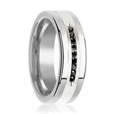 SHIVA | Tungsten Ring Silver Inlay & Black Channel Set Diamond