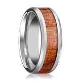 Silver Tungsten Couple Matching Ring with Exotic Mahogany Hard Wood Inlay and Beveled Edges - 4MM - 10MM