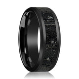 ALEXANDER | Ceramic Ring Black & Gray Lava Rock Stone Inlay