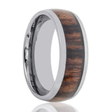Rose Wood Inlaid Men's Tungsten Wedding Band with Beveled Edges Polished Finish - 8MM