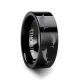 Marlin Fish Sea Pattern Print Engraved Flat Tungsten Wedding Ring for Men and Women - 4MM - 12MM