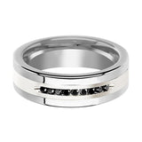 SHIVA | Tungsten Ring Silver Inlay & Black Channel Set Diamond