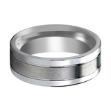 Flat Silver Tungsten Wedding Band for Men with Dual Offset Grooves & Brushed Center - 6MM - 8MM