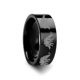 Laser Engraved Dinosaur Stegasaurus Print Flat Tungsten Outdoorsmen Ring - 4MM - 12MM
