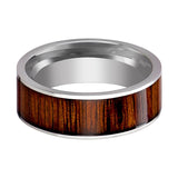 Flat Tungsten Wedding Ring with Rare Koa Wood Inlay and Polished Finish