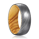 FOXTAIL | Damascus Steel Ring Olive Wood