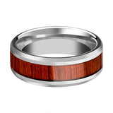 Polished Tungsten Silver Ring for Men with Padauk Real Wood Inlay Polished Finish - 6MM - 8MM - 10MM