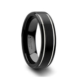 NOCTURNE | Black Tungsten Ring with Polished Grooves