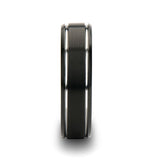 NOCTURNE | Black Tungsten Ring with Polished Grooves