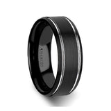 NOCTURNE | Black Tungsten Ring with Polished Grooves