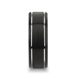 NOCTURNE | Black Tungsten Ring with Polished Grooves
