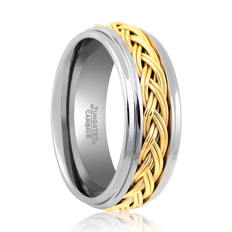 Tungsten Men's Wedding Band with Braided Gold Rope Inlay