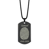 Brushed Stainless Steel Fingerprint Dog Tag Necklace