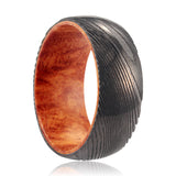 CLANCY | Damascus Steel Ring Red Burl Wood