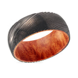 CLANCY | Damascus Steel Ring Red Burl Wood