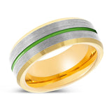 ORACLE | Gold Tungsten Ring Green Groove Gold Beveled Edges