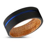 ALPHA | Whiskey Barrel Wood Ring Blue Offset Groove