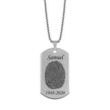 Brushed Stainless Steel Fingerprint Dog Tag Necklace