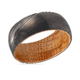 HARROD | Damascus Steel Ring Whiskey Barrel Wood