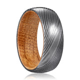 HARROD | Damascus Steel Ring Whiskey Barrel Wood