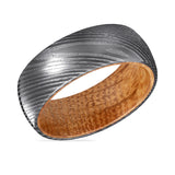 HARROD | Damascus Steel Ring Whiskey Barrel Wood