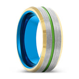 SENTINEL | Blue Tungsten Ring Green Groove Gold Beveled Edges