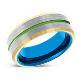 SENTINEL | Blue Tungsten Ring Green Groove Gold Beveled Edges
