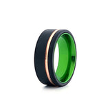 ROYALTY | Green Aluminum Ring Rose Gold Offset Groove